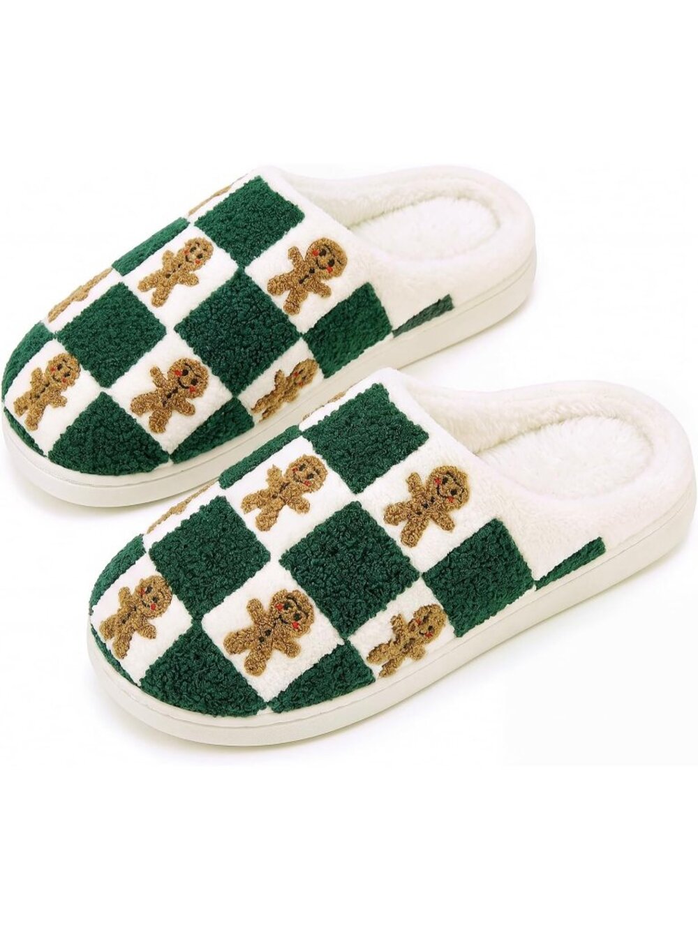 🎄Unisex Plaid Gingerbread Memory Foam Fuzzy Non-Slip Plush Halloween Slippers